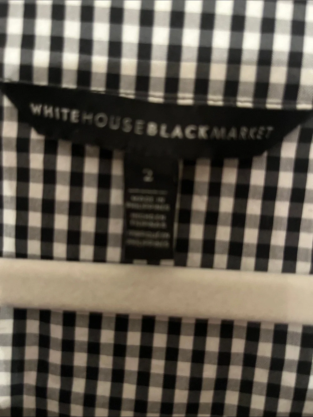 2 White House Black Market Black and White Gingham Bell Sleeve Top